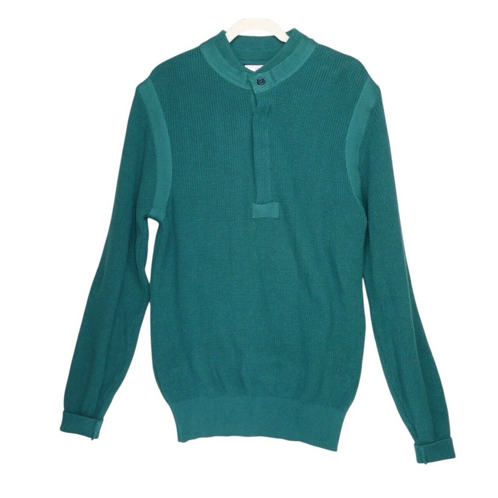 VTG Columbia Knit Sweater Men sz L Green Knit Cotton Made in USa Grandpa 90s